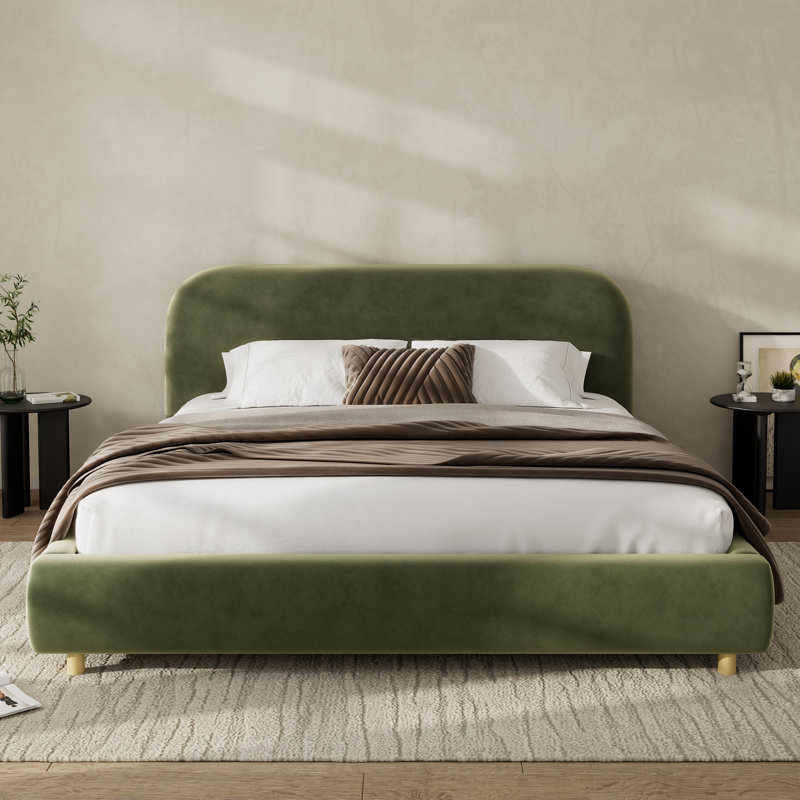 Lit plateforme avec tissu en velours