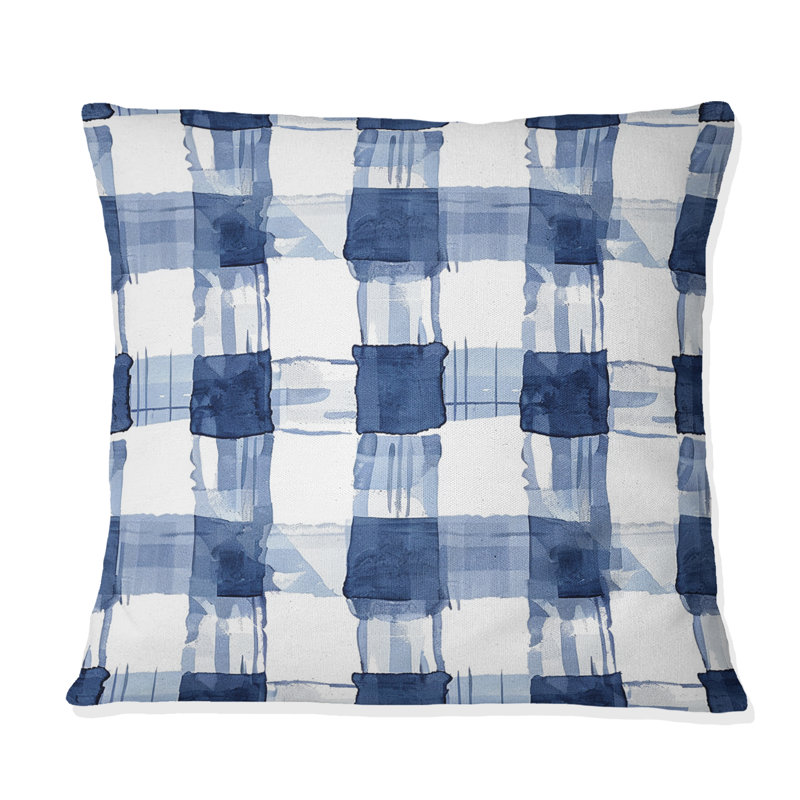 Coussin traditionnel bleu et blanc Gingham, H 16 po x l 16 po