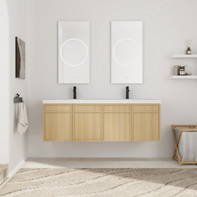 Meuble-lavabo double 60 po avec plateau en résine