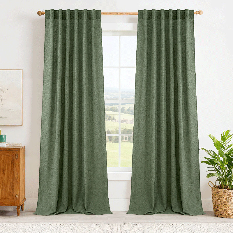 Faux Linen Blend Curtains Rod Pocket & Back tab Semi Sheer Window Treatments Privacy with Light Filtering for Living Room, 2 Panels
