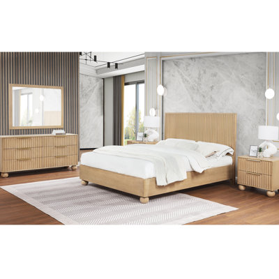 Atlas Light Oak Fluted Platform 5 Pieces Bedroom Set by Red Barrel Studio