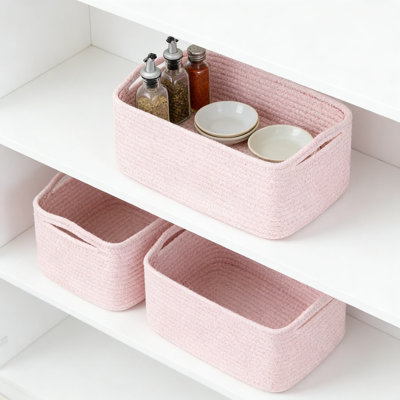 3-Pack Woven Storage Baskets With Handles, Soft Cotton Rope Organizer Bins For Shelves, Closet, Nursery & Home Decor, Decorative Storage Boxes For Toys, Books, Gifts & Clothes