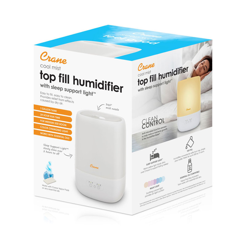 White Top Fill Cool Mist Humidifier with Sleep Support Light