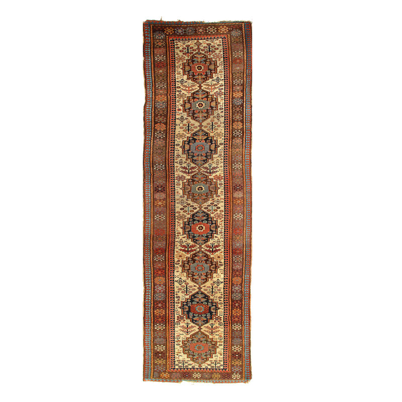 Tapis unique en laine ivoire / rouille 3 pi 11 po x 13 pi 4 po Oushak