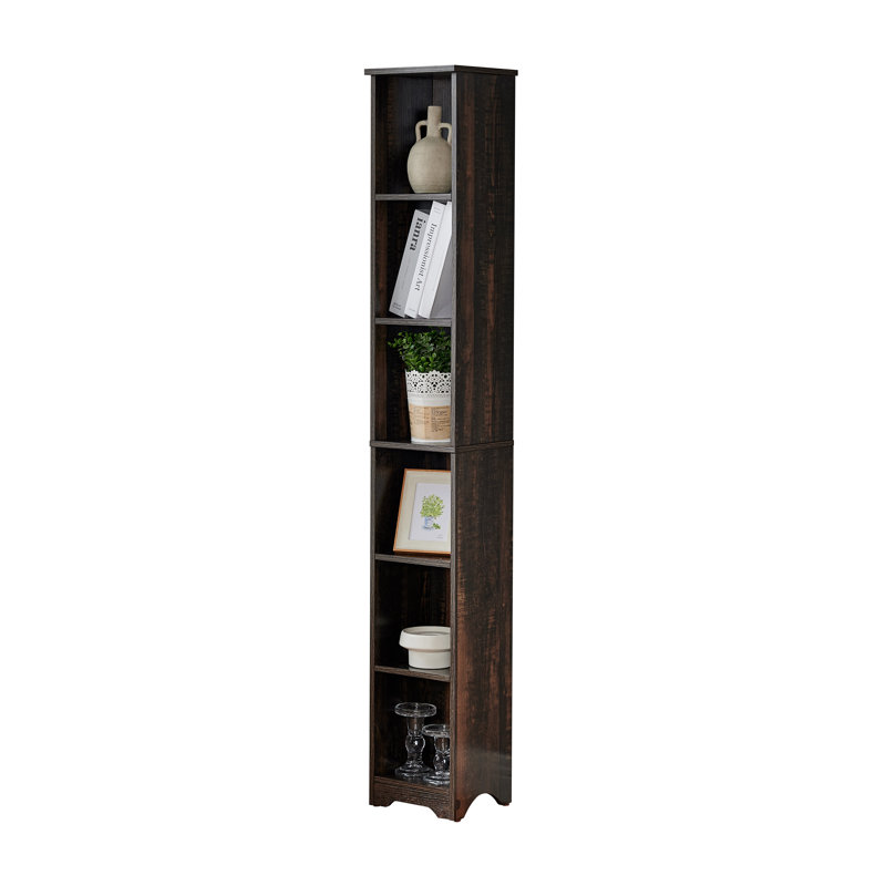 Grande bibliothèque multimédia à tablettes étroites de 6 niveaux Auzie, Noir, noir, noir, noir