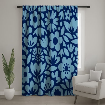 Rideaux à motif floral bleu, voilages et voilages à motif floral - 1 panneau
