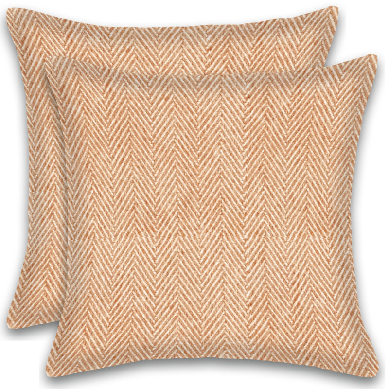 Housse et coussin carré en coton à motif de chevrons, Orange