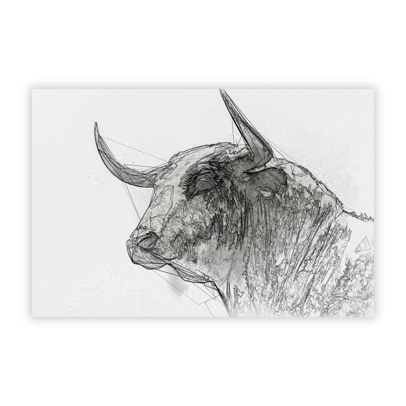 Stone Statue Of A Bull - No Frame Print, 42 cm H x 59.4 cm W