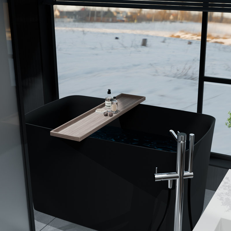 47" Freestanding Soaking Solid Surface Bathtub, Matte Black