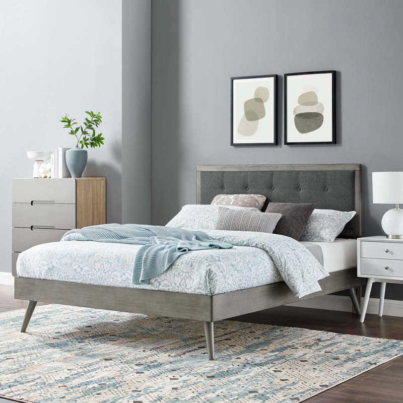 Willow Wood Platform Bed with Splayed Legs, Twin, Grey/Charcoal