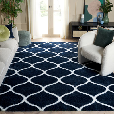 Geometric Power Loom Navy/White Area Rug