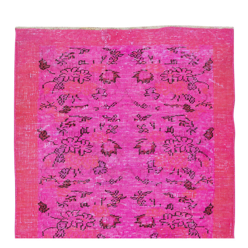 Tapis décoratif turc 3,5 pi x 3,5 pi à motifs floraux surdimensionné rose authentique