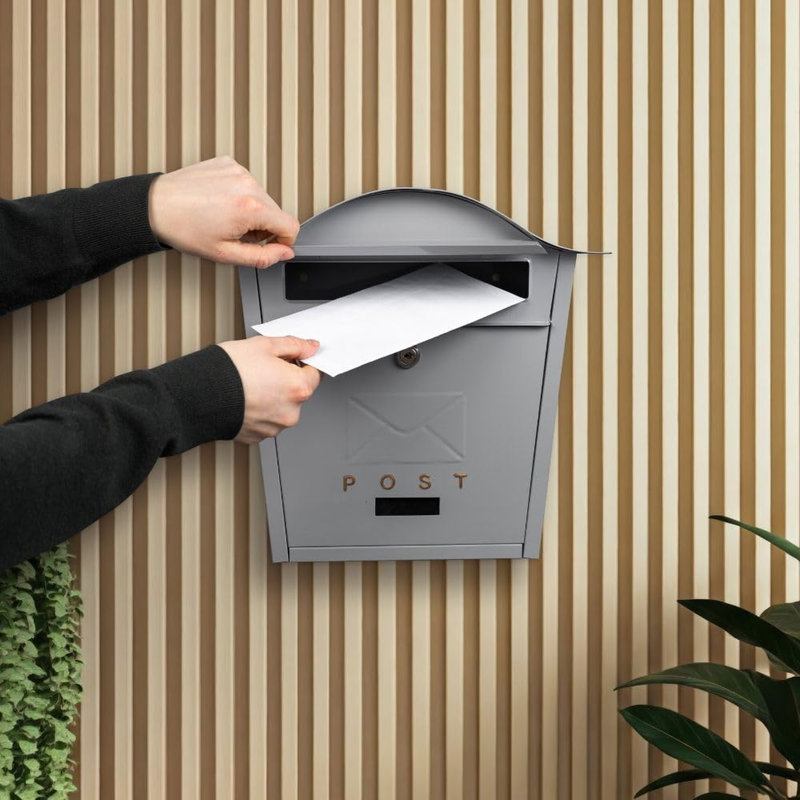 Iron Wall Mounted Post Box, Grey
