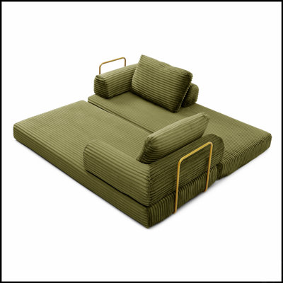 Canapé-lit de sol convertible en velours côtelé avec oreillers pour une utilisation polyvalente et confortable dans le salon et la chambre.