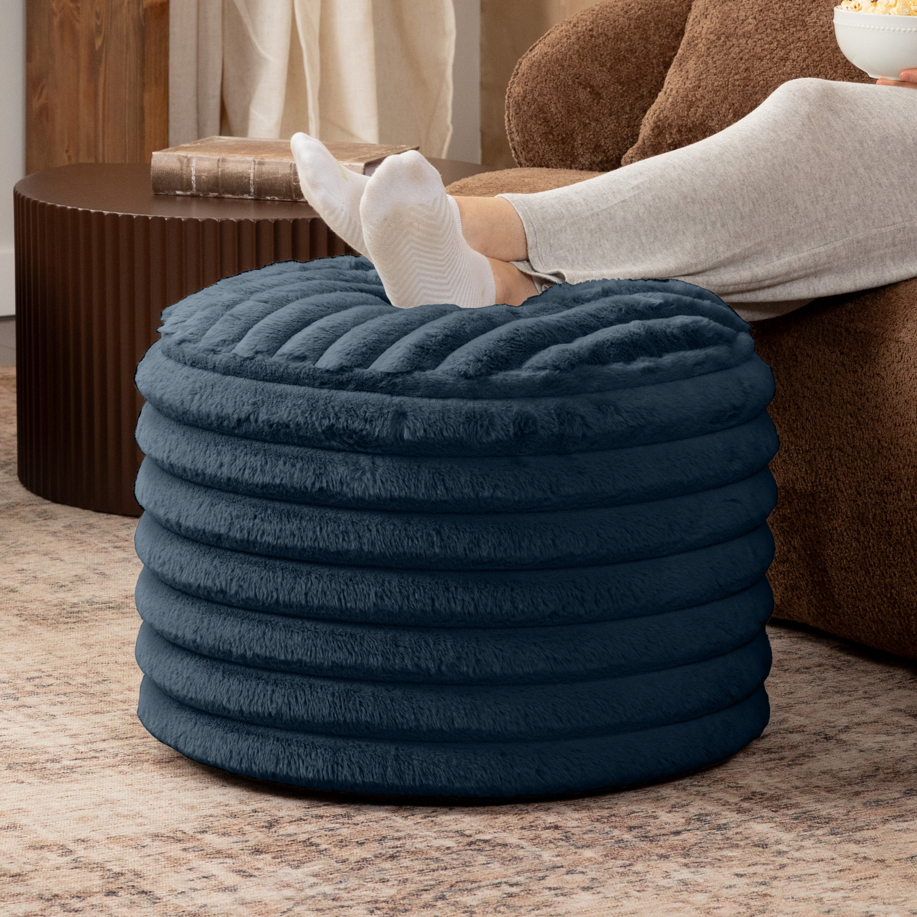 Round fluffy ottoman sales
