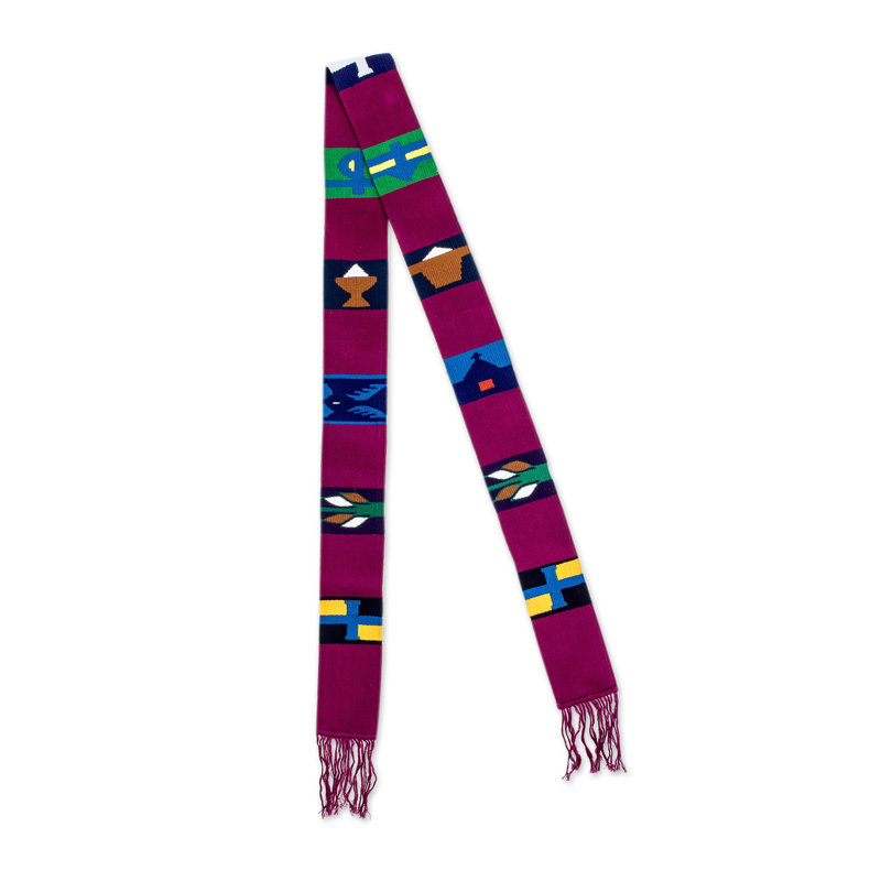 Handmade Magenta Cotton Table Runner with Cultural Motifs