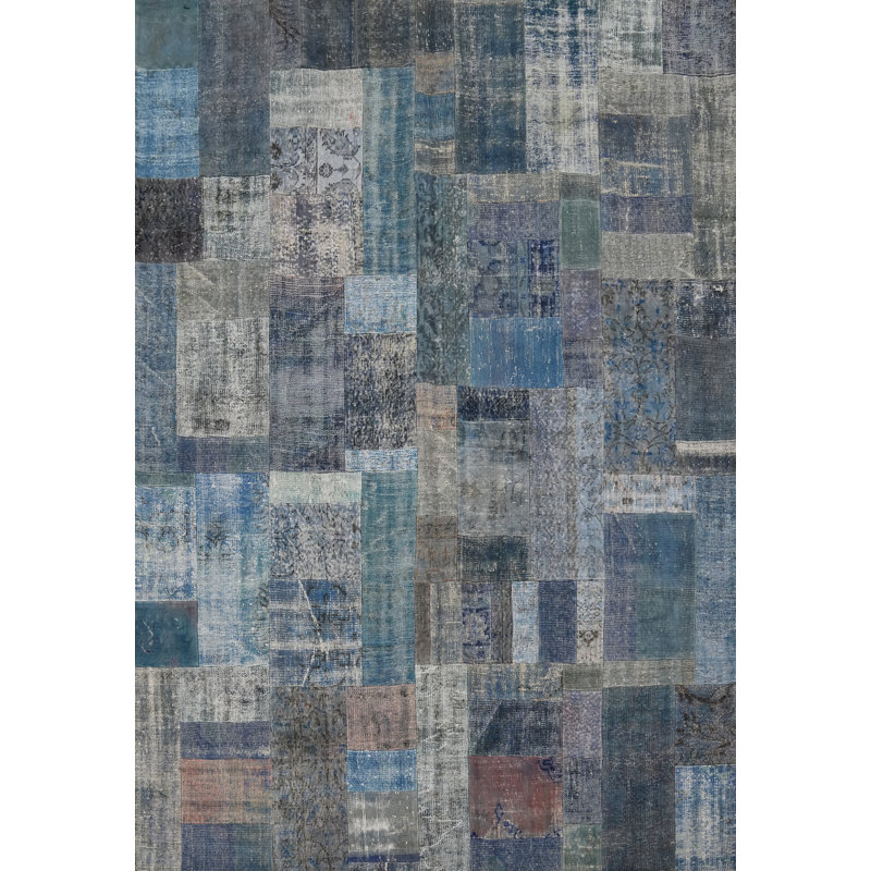 Blues Patchwork Distressed Area Rug 8x10