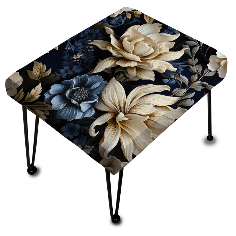 Repose-pieds rectangulaire bleu foncé et blanc profond Daisy Flower III