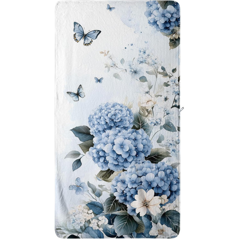 Serviettes de bain bleues Hydrangea Feuille de botanique grande serviette de douche à motif floral en microfibre absorbante douce 60 * 80 pouces Plus, vous recevrez un sac fourre-tout en toile de style plage