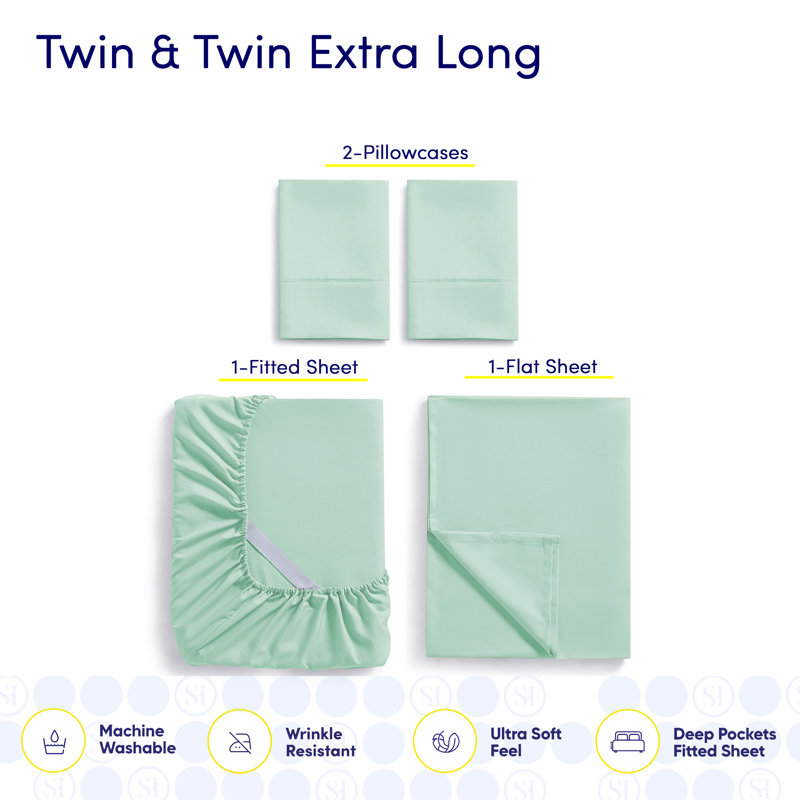 Ensemble de draps luxueux en microfibre douce avec taies d'oreiller en prime, Menthe