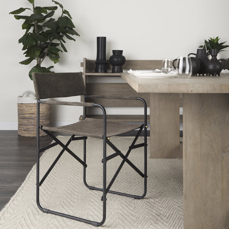 Sambac 18'' H Metal Folding Arm Chair, Brown