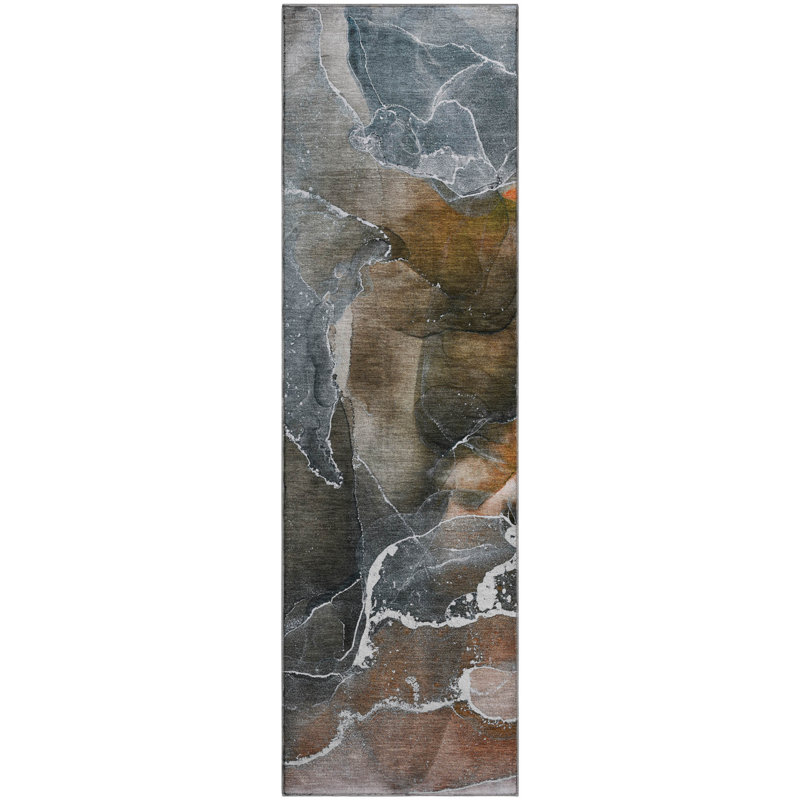 Tapis orange Cerrito AMF503 lavable à la machine de qualité supérieure, Tapis de couloir 2 pi 3 po x 7 pi 6 po