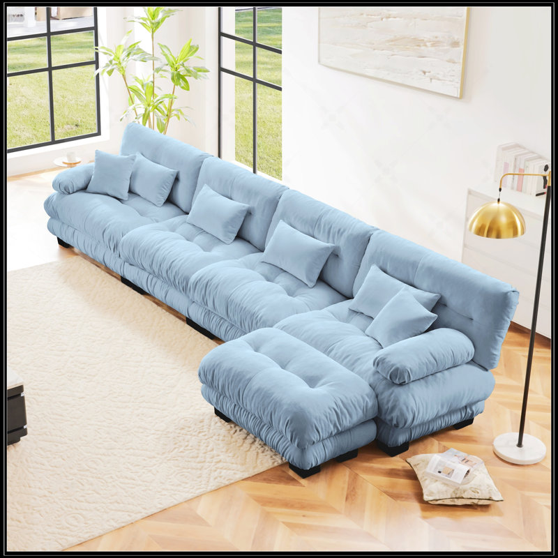 Canapé confortable à 4 places avec repose-pieds convertible Cloud, Bleu