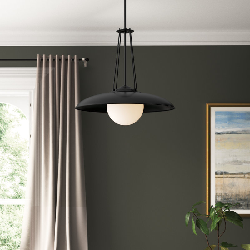 1 - Light Black Dome Pendant, 23.38" H x 24.25" W x 24.25" D