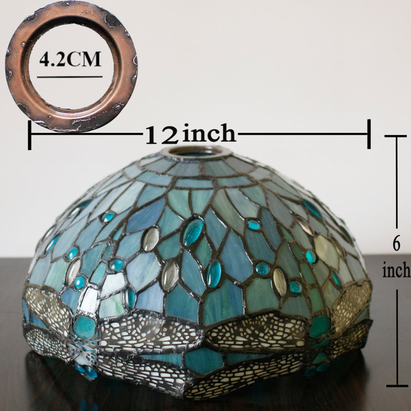 Tiffany Lamp Shade Replacement 12X6 Inch Sea Blue Stained Glass Dragonfly Lampshade Only 1-5/8-Inch