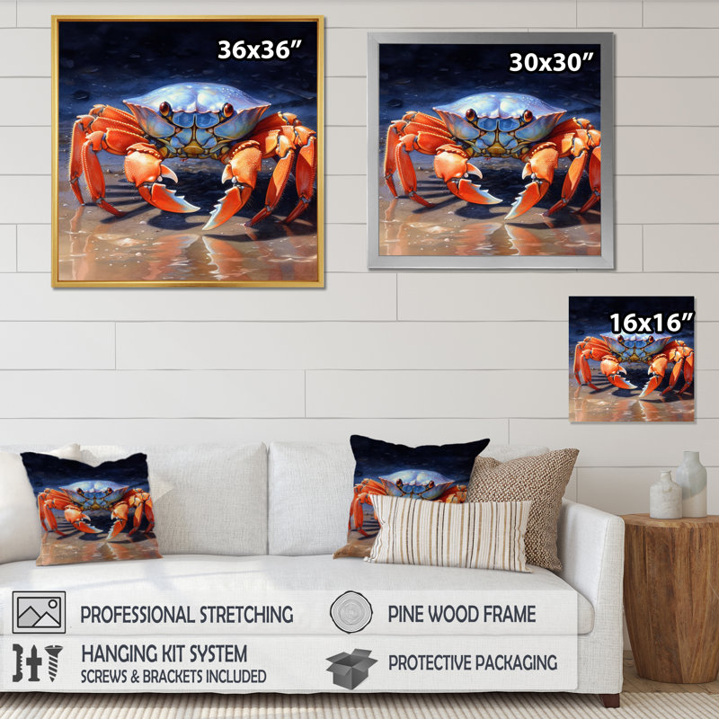 " Crab Beachcombers V ", 24" H x 24" W x 1" D, Gold Single Picture Framed