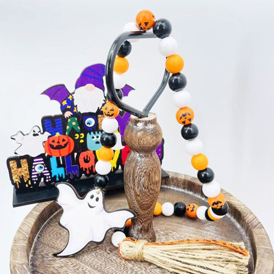 Wood Bead Rustic Tray Decor Halloween Hanging Ornament Prayer Pendant Wall Hanging