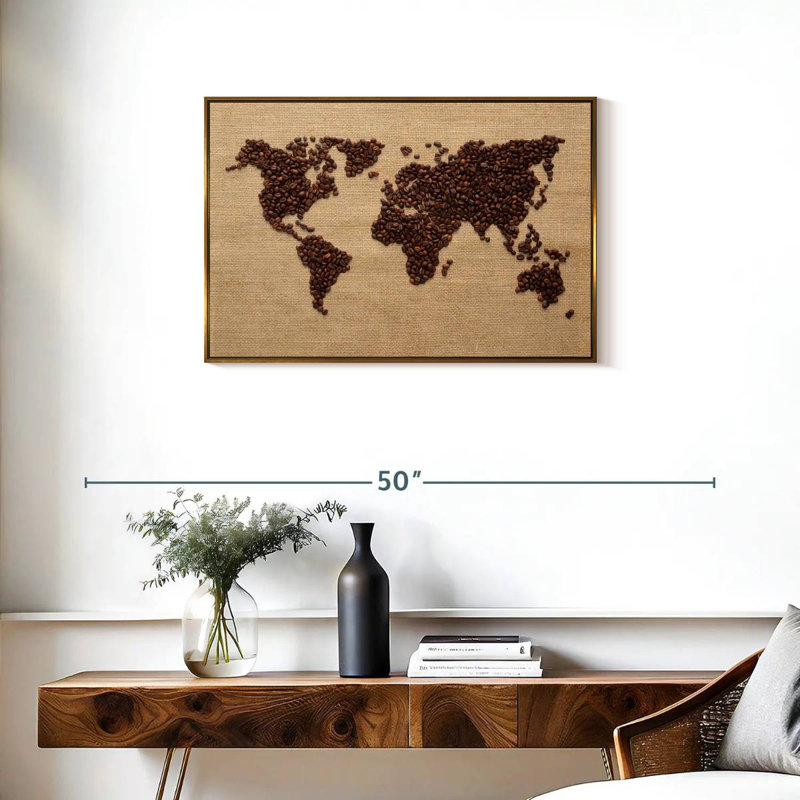 Monde du café, 31 po x 21 po, Cadre flottant doré