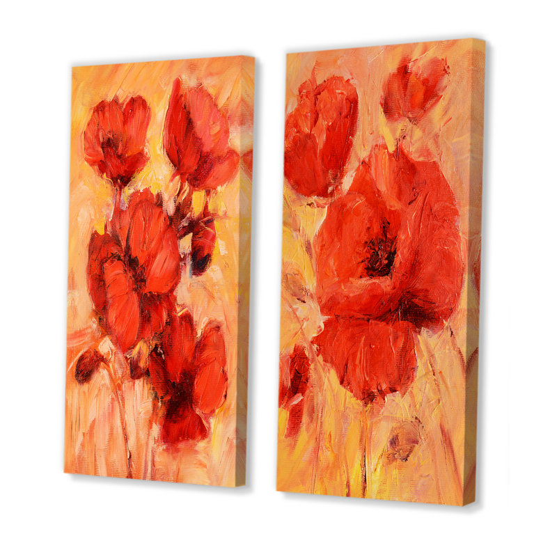«Red Blooming Poppies VII», ensemble de 2 peintures sur toiles, H 32 po x l 32 po x P 1 po, Toile tendue