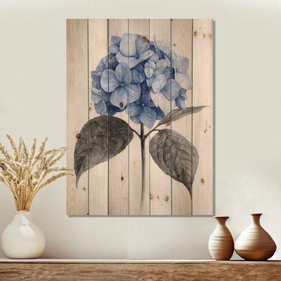Hortensia dans un jardin monochrome II - décoration murale en bois d'hortensia - sur bois de pin naturel