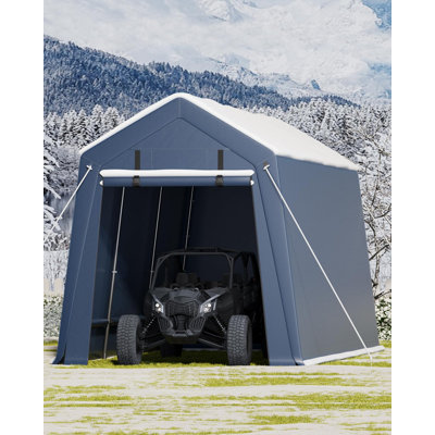 Tente de carport robuste 10 x 15 pi, remise de rangement extérieure portable avec fenêtres à enroulement, bâche imperméable et porte à fermeture à glissière ventilée