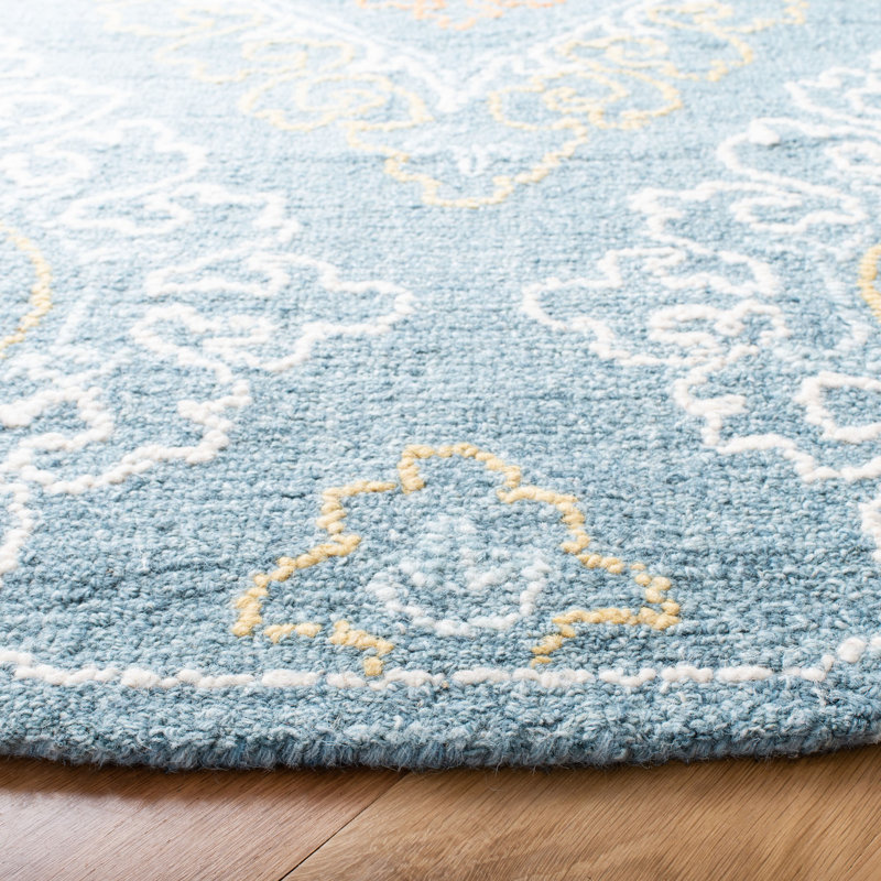 Fairborn Hand Tufted Wool/Cotton Ikat Rug in Blue/Yellow, Round 6'