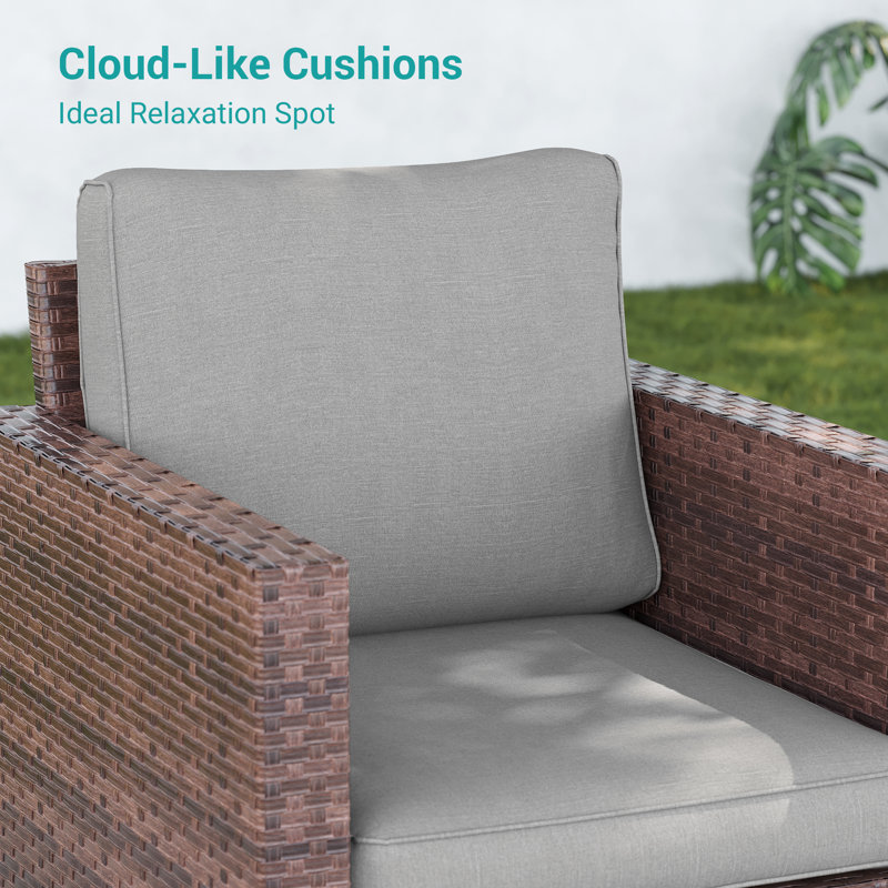 PE Wicker Patio Swivel Chair(Set of 2), Gray Cushion/Brown Frame