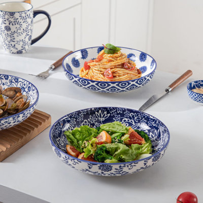 Ceramic Pasta Bowls Set Of 4 - Porcelain Serving Bowls For Soup, Salad, Cereal & Pasta - Microwave, Dishwasher & Oven Safe - Wide & Shallow Design For Versatile Use