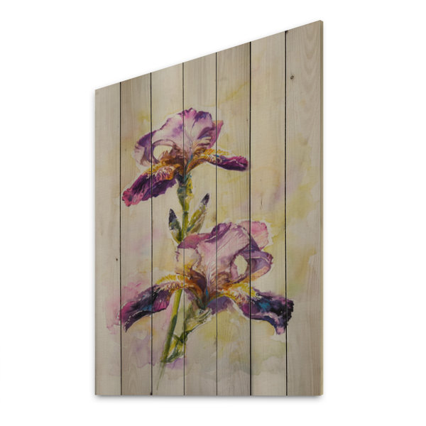 Winston Porter Aquarelle Iris Pink Flower On Wood Painting | Wayfair