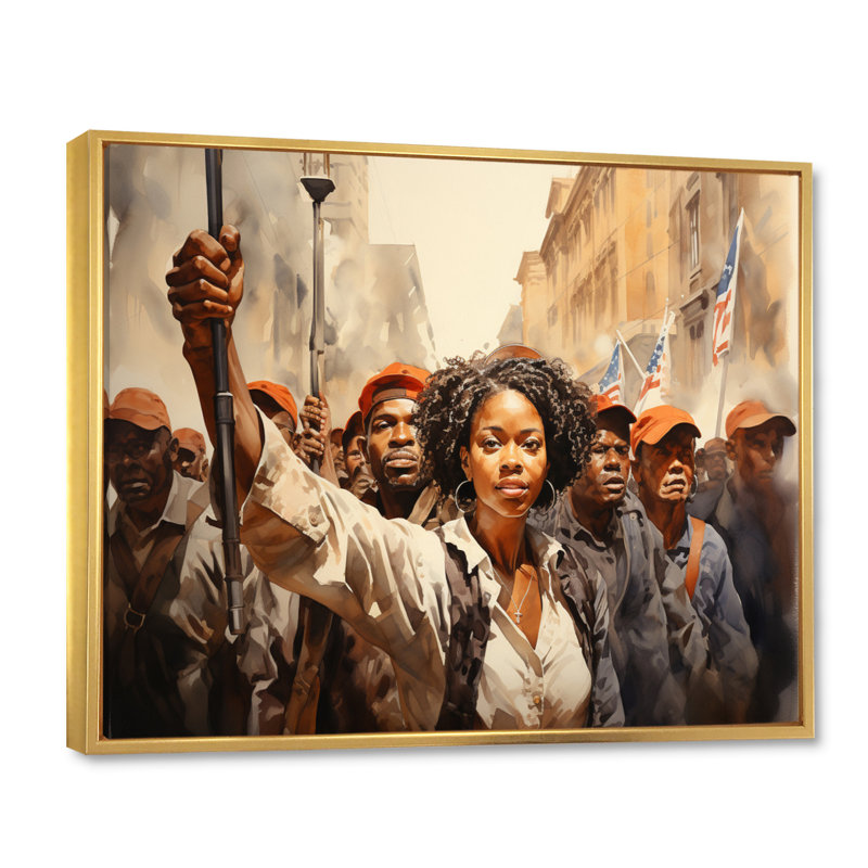 Art afro-américain puissant - Art mural afro-américain, H 34 po x l 44 po x P 1,5 po, Cadre flottant doré