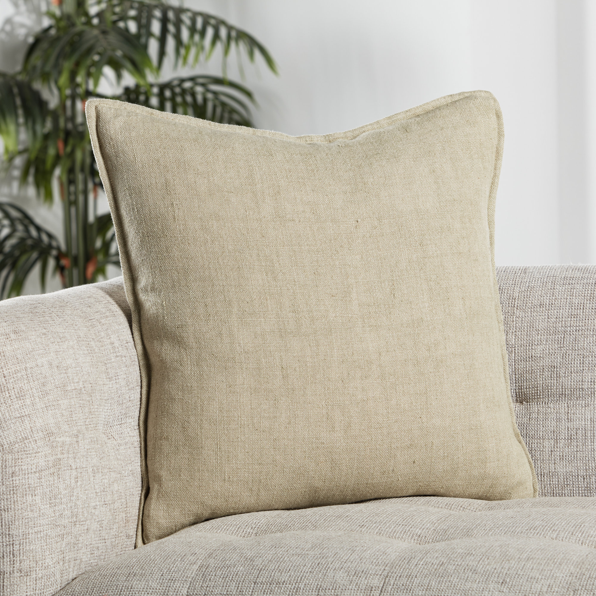 Burbank Linen Throw Pillow, Light Beige, Down, 20" x 20"
