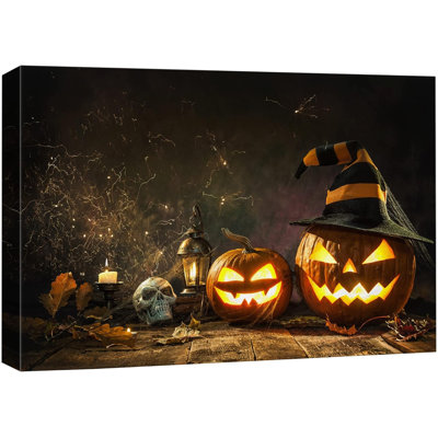 Moody Gothic " Creepy Witch Pumpkin Skull Holiday Halloween Moody Dark Illustrations Modern Art Work Decor "
