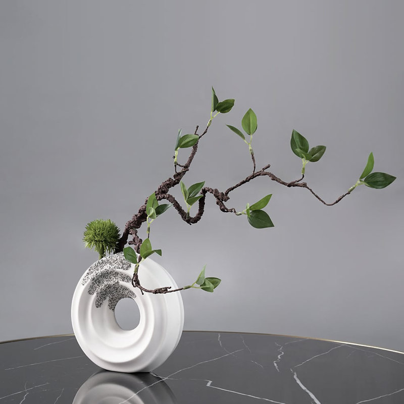 15" Artificial Tree With White Ceramic Base Vase Faux Plastic Plant Decor Art Indoor