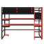 Élégant lit mezzanine en bois avec bureau intégré, support de rangement et lumière RVB-383990198-383990199