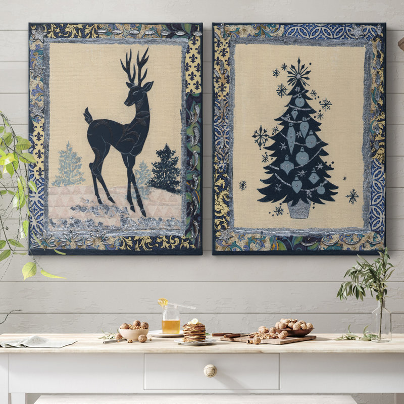 Silhouette de cerf - ensemble de 2 reproductions d'art, H 12 po x l 16 po x P 1 po, Toile tendue, Pas de tapis