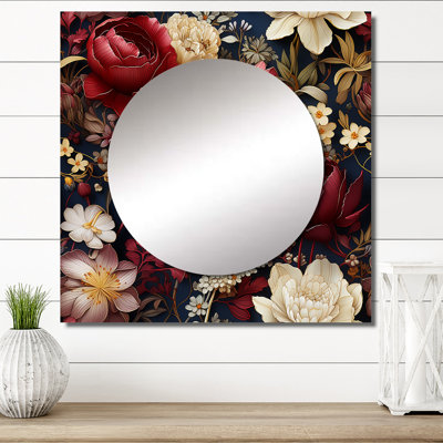 Victorian Royal Bourgogne Bourgogne pivoines III - Grand miroir mural carré décoratif floral pour chambre à coucher