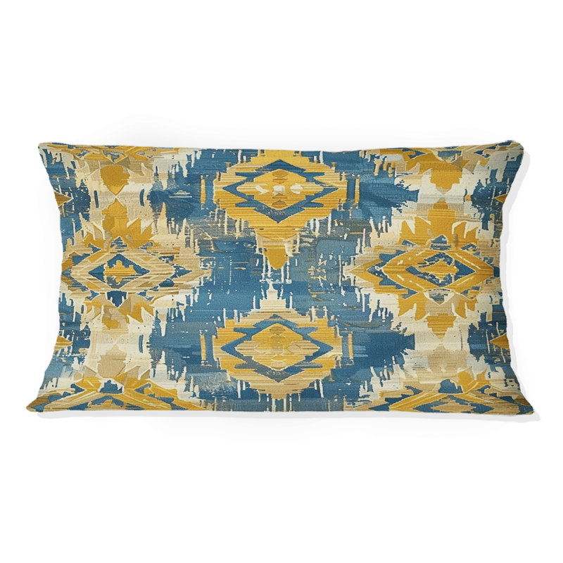 Coussin lombaire rétro jaune géométrique Navajo I