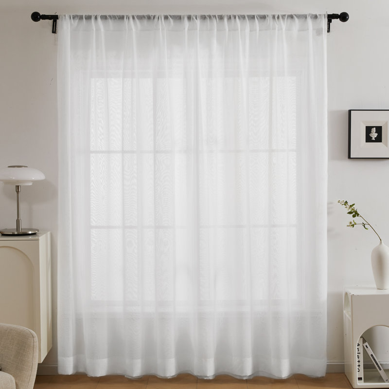 Deedre Sheer Curtain Single Panel, Pure White, 100" W x 96" L