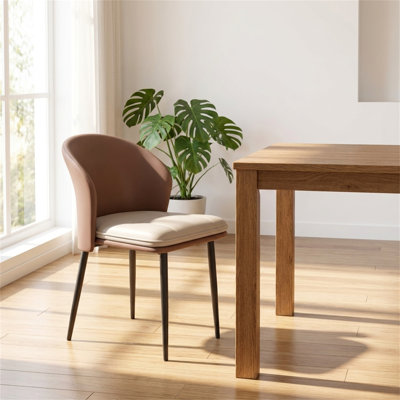 Set of 2 Modern Ergonomic Dining Chairs, Curved PU Leather Back, Sturdy Metal Legs