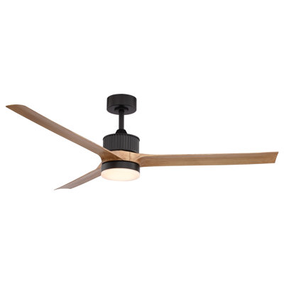  Ruston 60 in. Matte Black Indoor Outdoor Rod Mount Industrial Ceiling Fan with Hickory Blades, Dimmable Integrated LED Light Kit and Remote Control Included, 6 Speed Energy Efficient DC Motor